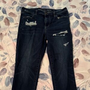 American Eagle Outfitters Women's Dark Blue Distressed Skinny Jeans